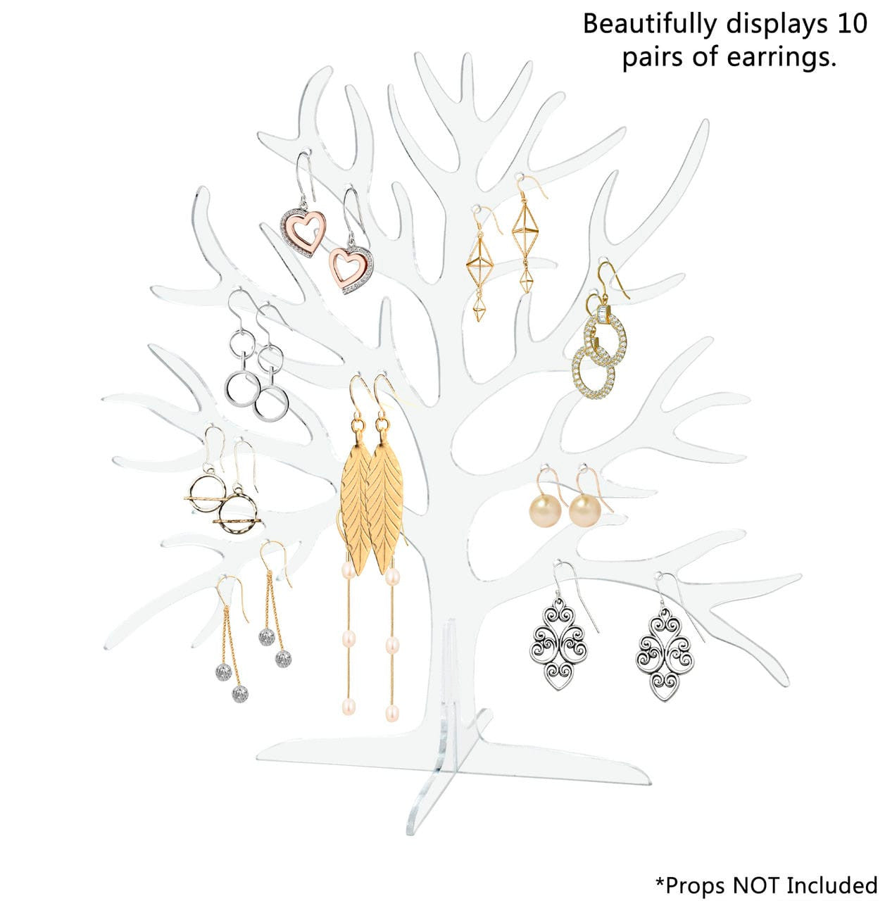 Eleven Inch High Tree Shaped Earring Jewelry Counter Display Stand Ten Pairs with Earrings