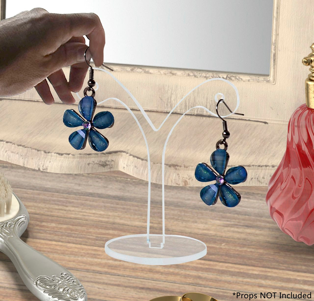 Three inches high Y Shaped Whimsical Retail Shop Earring Display Holder Clear on table