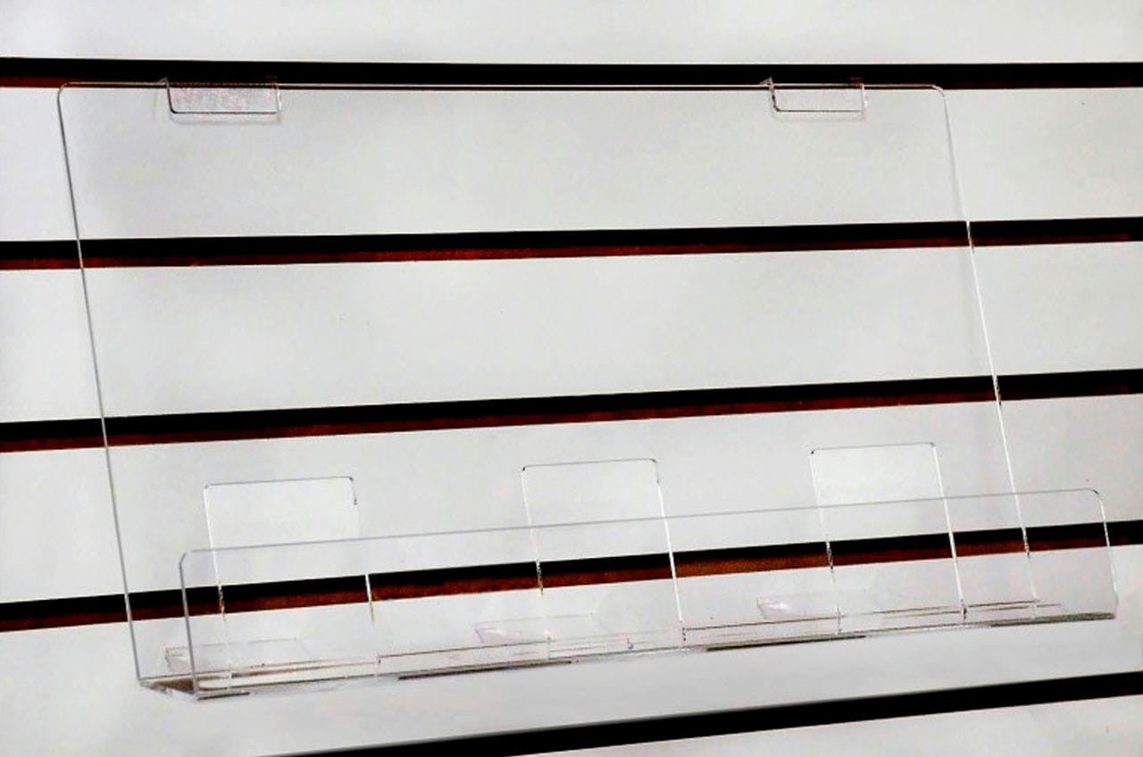 18"W Slatwall Book Shelf with Lip Stop Catalog Booklet Rack Clear