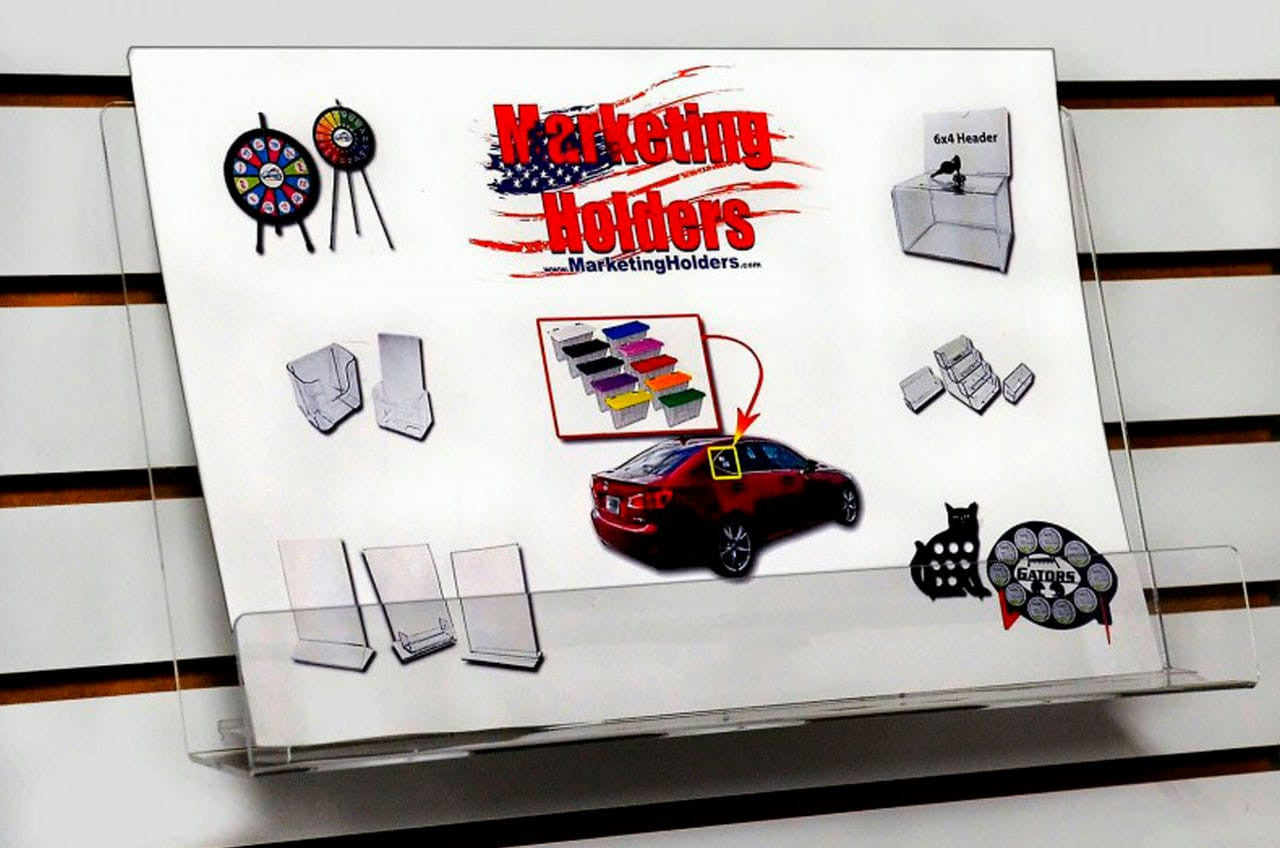 18"W Slatwall Book Shelf with Lip Stop Catalog Booklet Rack Clear