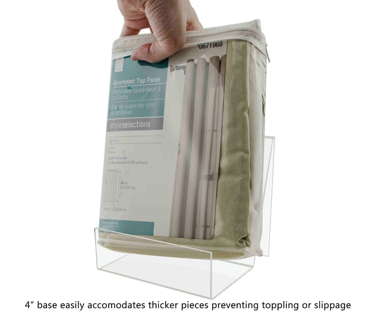 Wide base easily accommodates thicker pieces preventing toppling or slippage