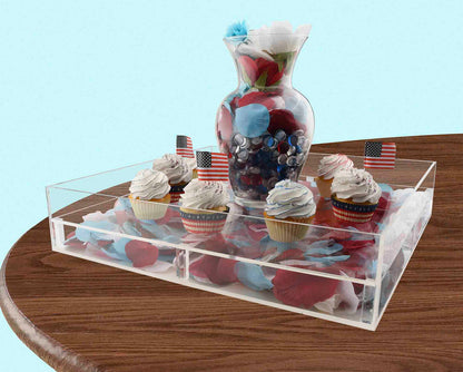 False bottom tray on table