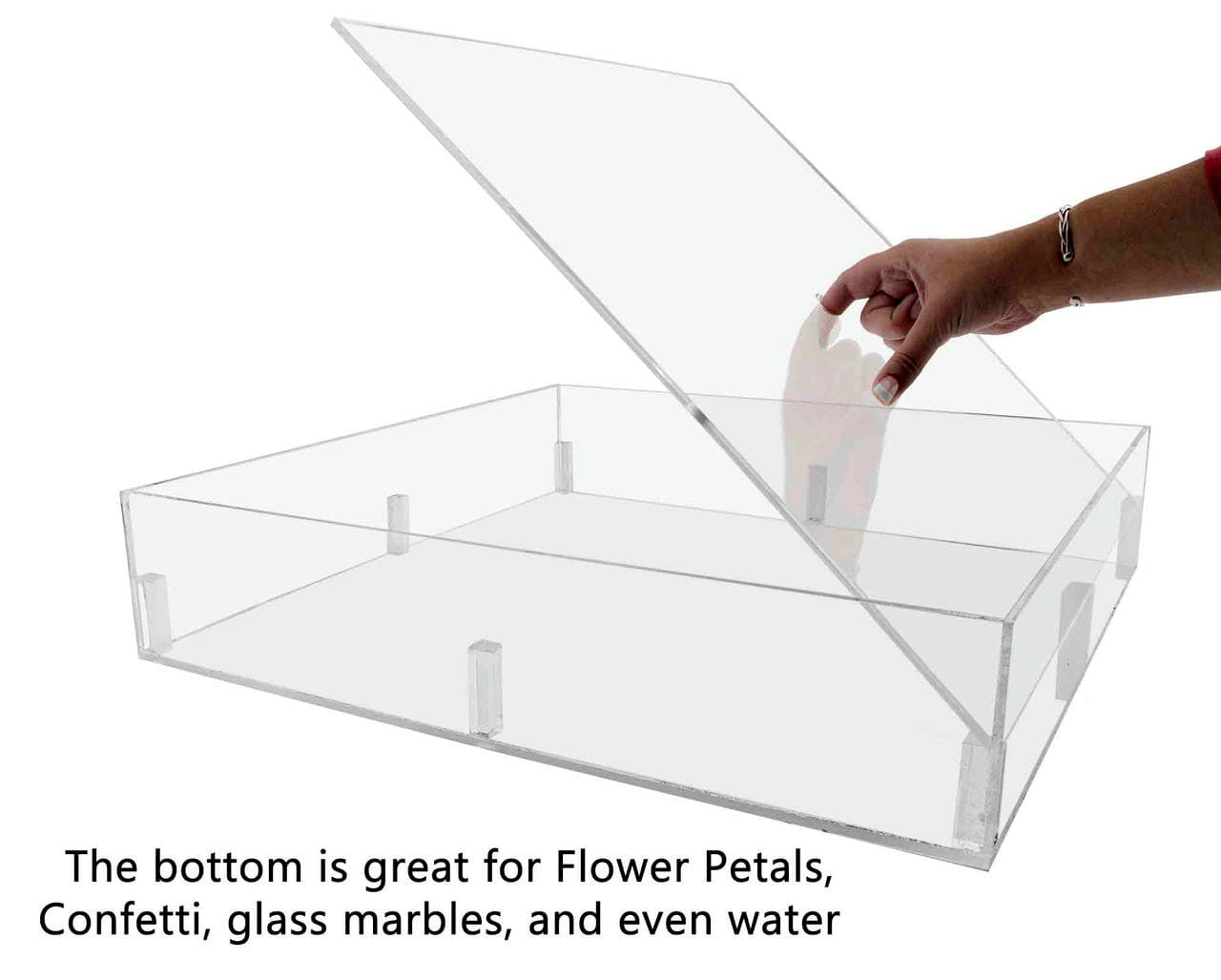 The bottom is great for flower petals confetti glass marbles and even water