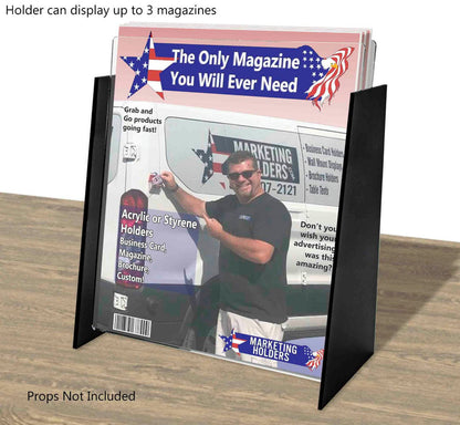 Eight and a half inch wide Vertical Magazine Catalog Stand Countertop Black Clear