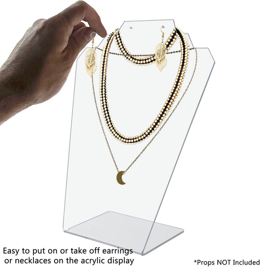 Eleven Inch High Earring Necklace Slant Back Countertop Display Stand Hand Placing Necklace