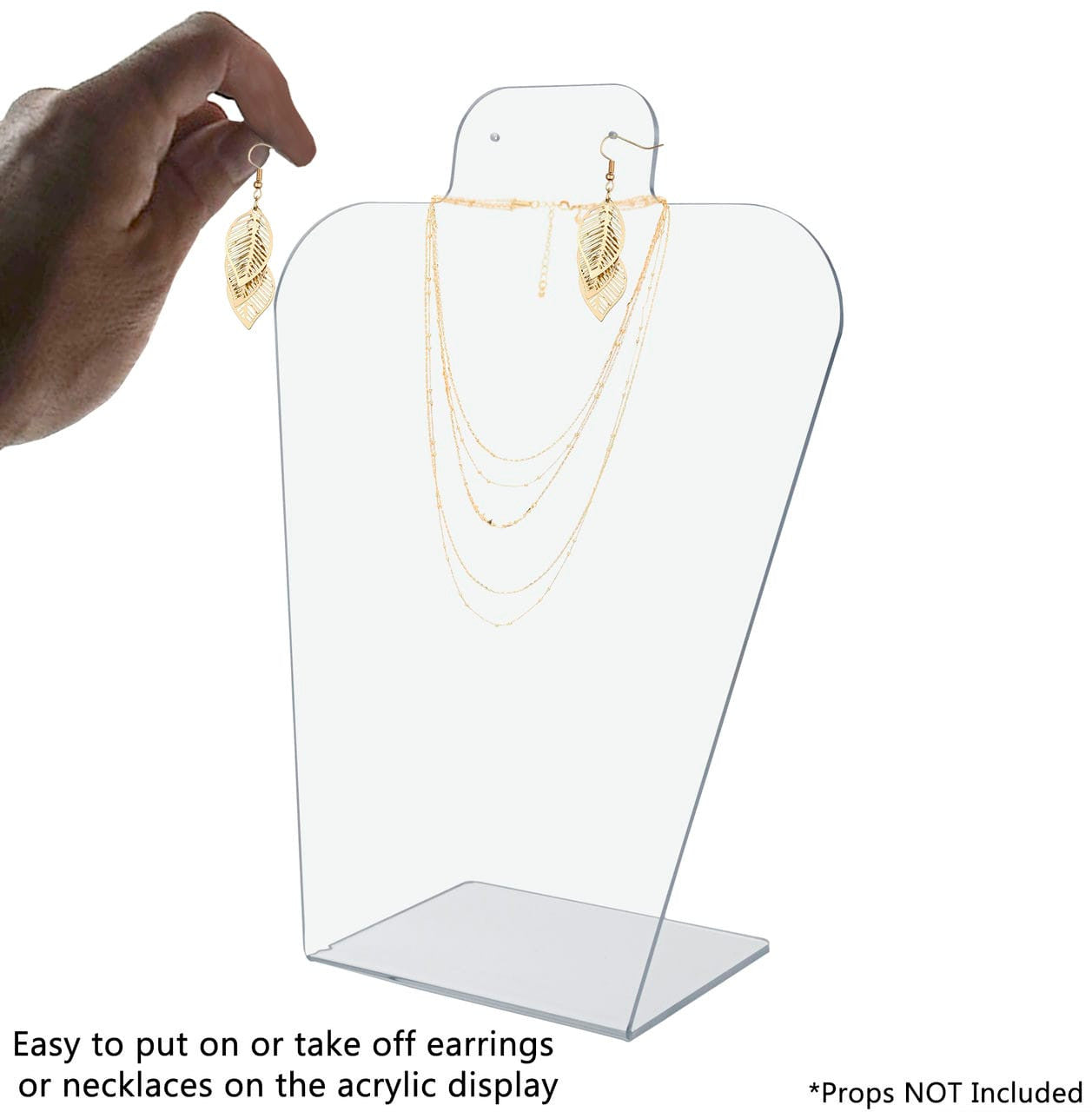 Twelve Inch High Earring Necklace Display Holder Slant Back Countertop Stand action