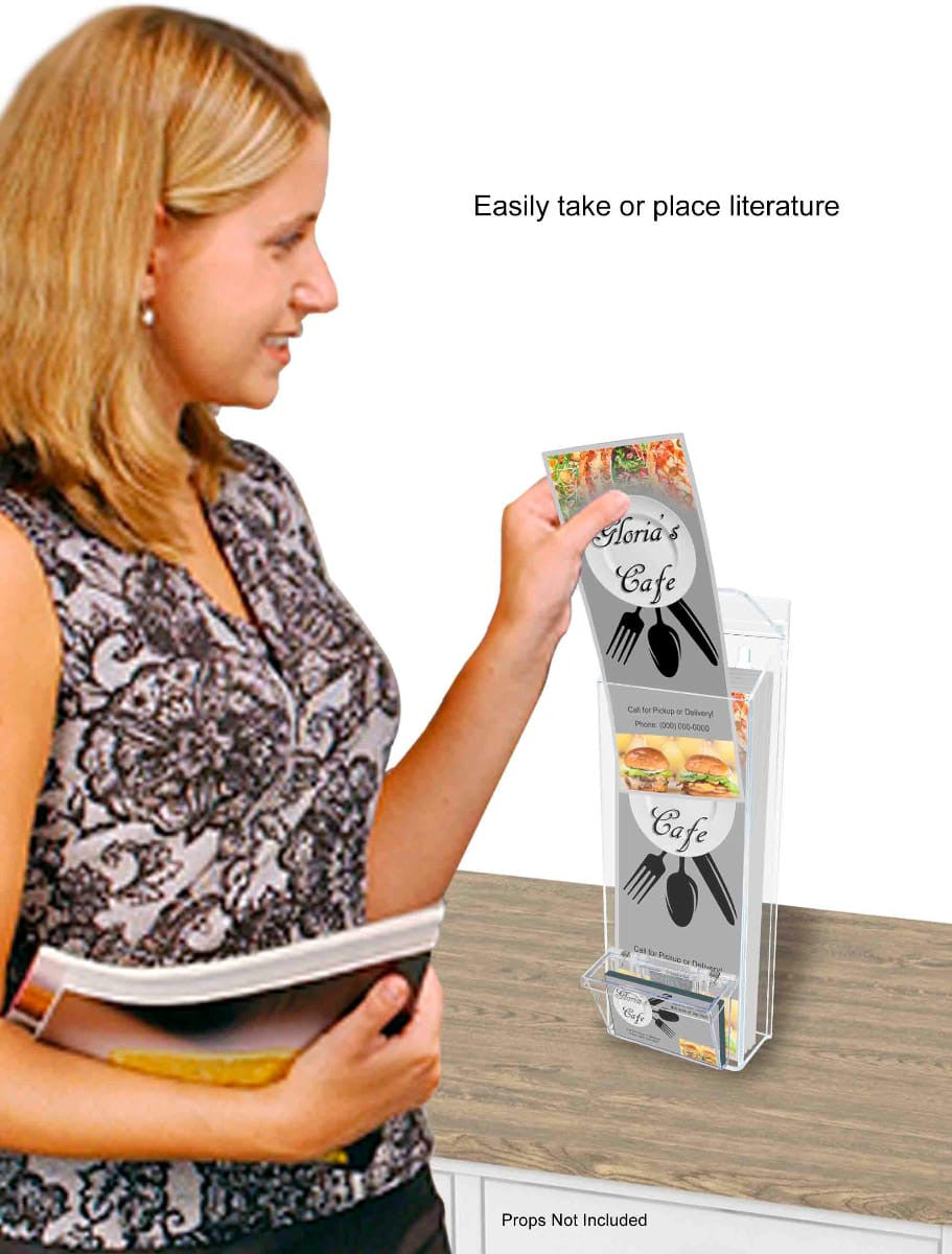 4"W x 11"H Outdoor Trifold Holder Wall Brochure Bin with Card Box