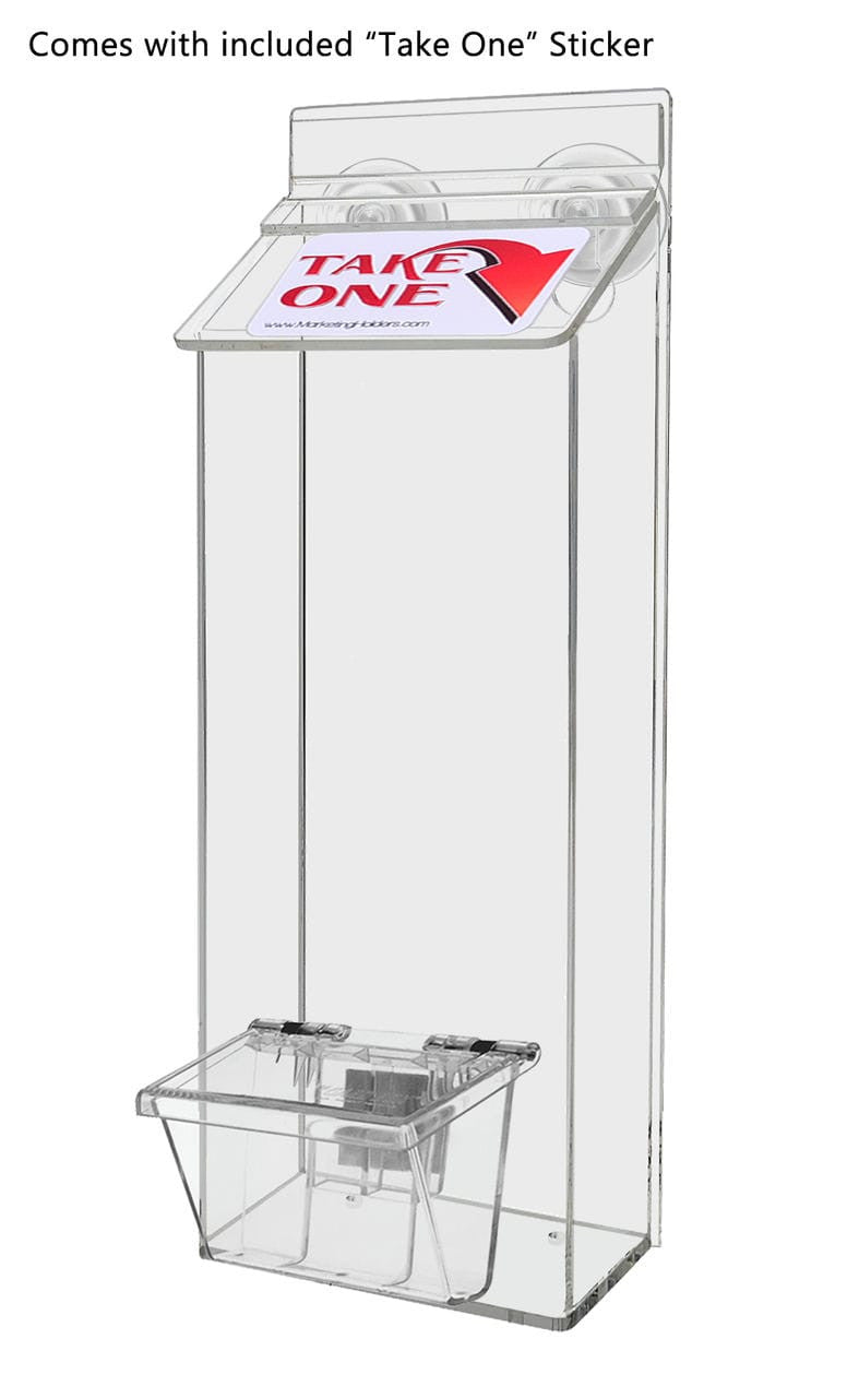 outdoor brochure holder with suction cups and box for a set of business cards with a take a card sticker