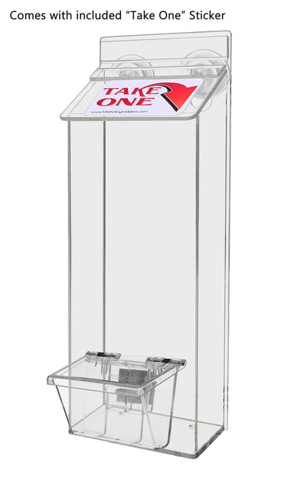 outdoor brochure holder with suction cups and box for a set of business cards with a take a card sticker