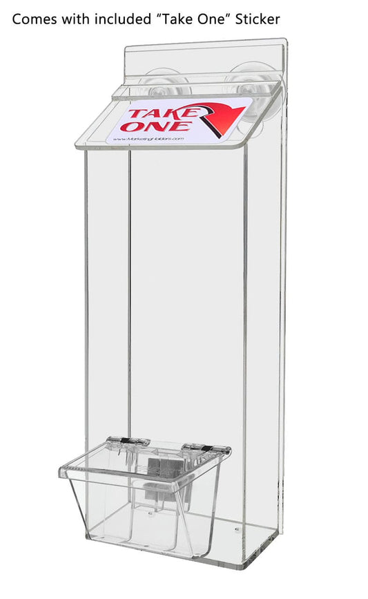 outdoor brochure holder with suction cups and box for a set of business cards with a take a card sticker