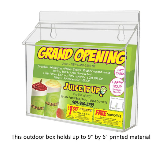 9"W x 6"H Outdoor Bifold Booklet Holder Wall Brochure Box with Lid