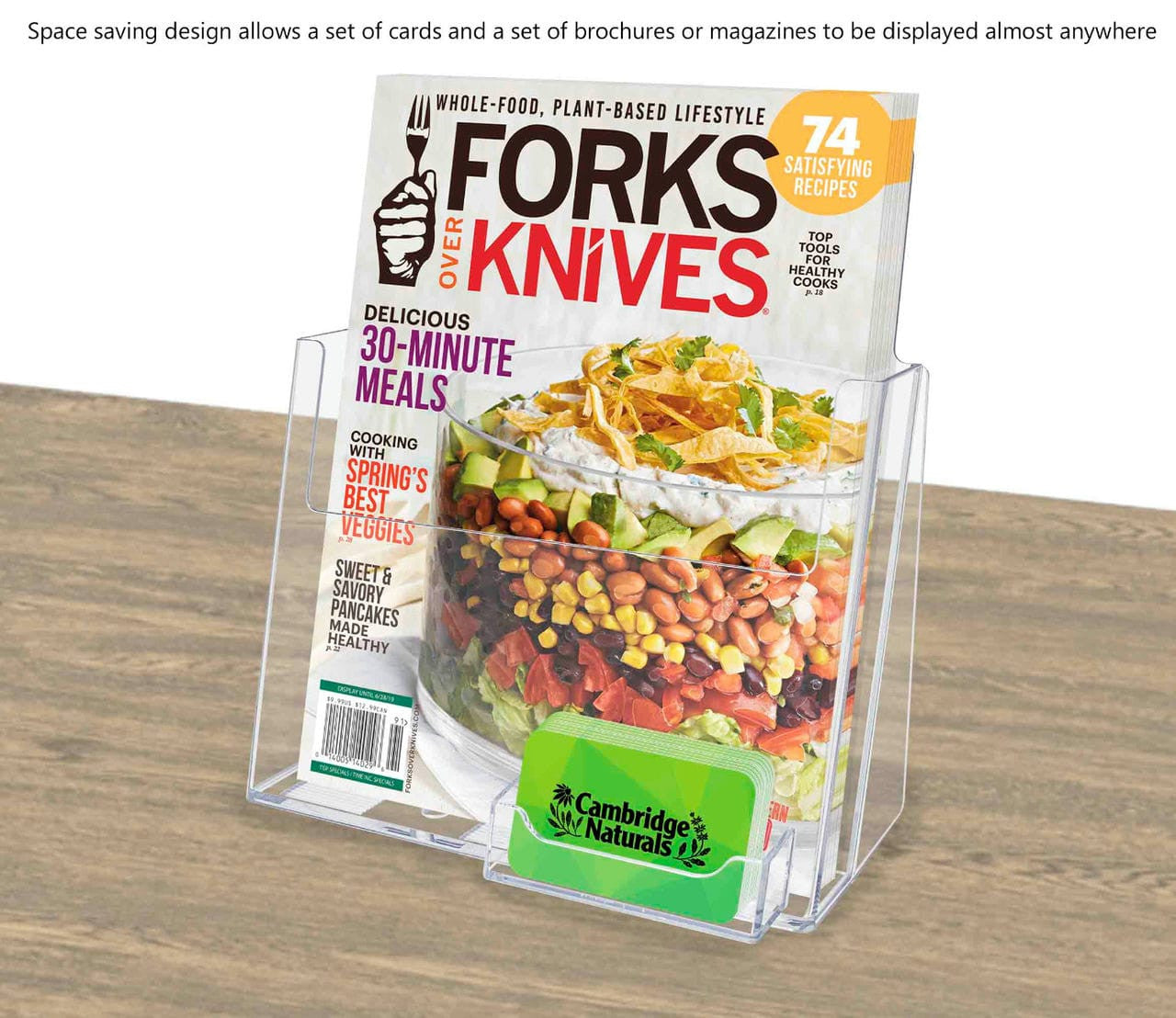 Amenity Flyer Display Stand for 8.5"W Catalogs with Card Pocket