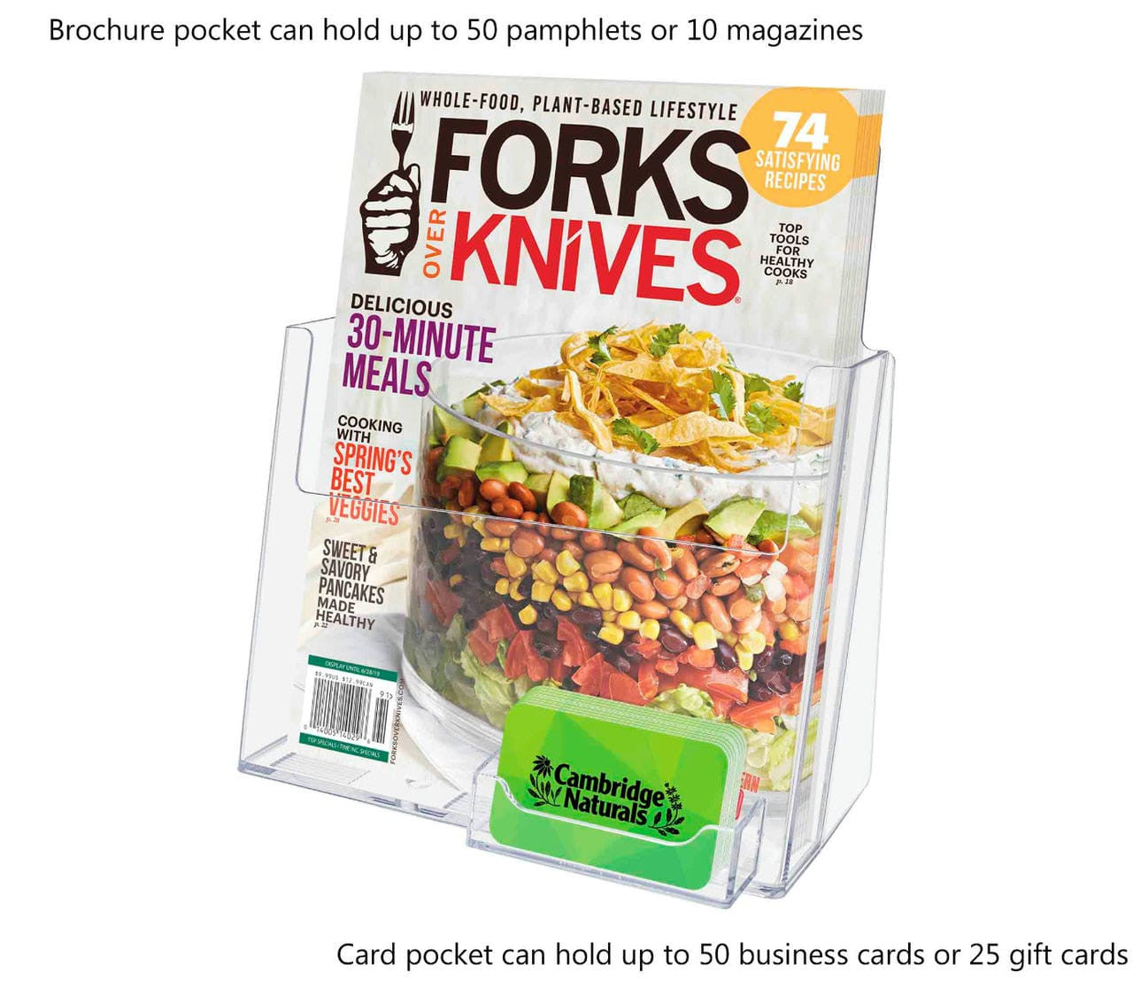 Amenity Flyer Display Stand for 8.5"W Catalogs with Card Pocket