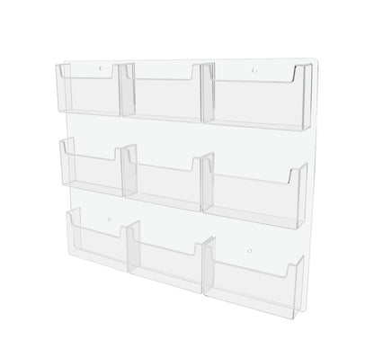 Six inch wide Post Card Display System Nine Pocket Wall Mount