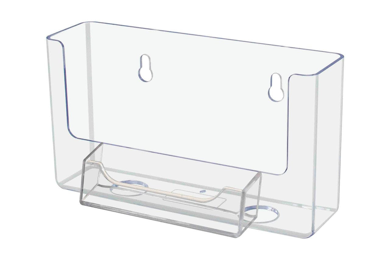 Six Inch Wide Clear Acrylic Postcard Holder with Business Card Attachment