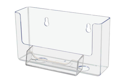 Six Inch Wide Clear Acrylic Postcard Holder with Business Card Attachment