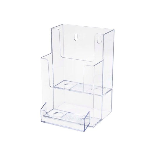 Trifold Holder for 4"W Brochures 2 Tier with Business Card Slot