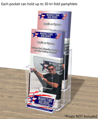 Trifold Holder for 4"W Brochures 2 Tier with Business Card Slot
