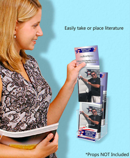 Trifold Holder for 4"W Brochures 2 Tier with Business Card Slot