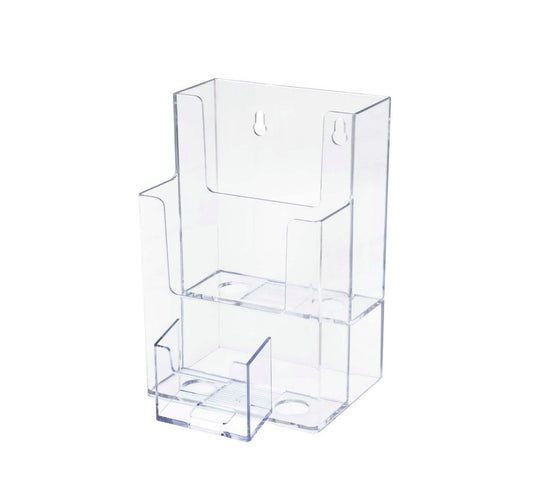 4"W Trifold Display Tiered 2 Pocket Stand with Vertical Card Slot