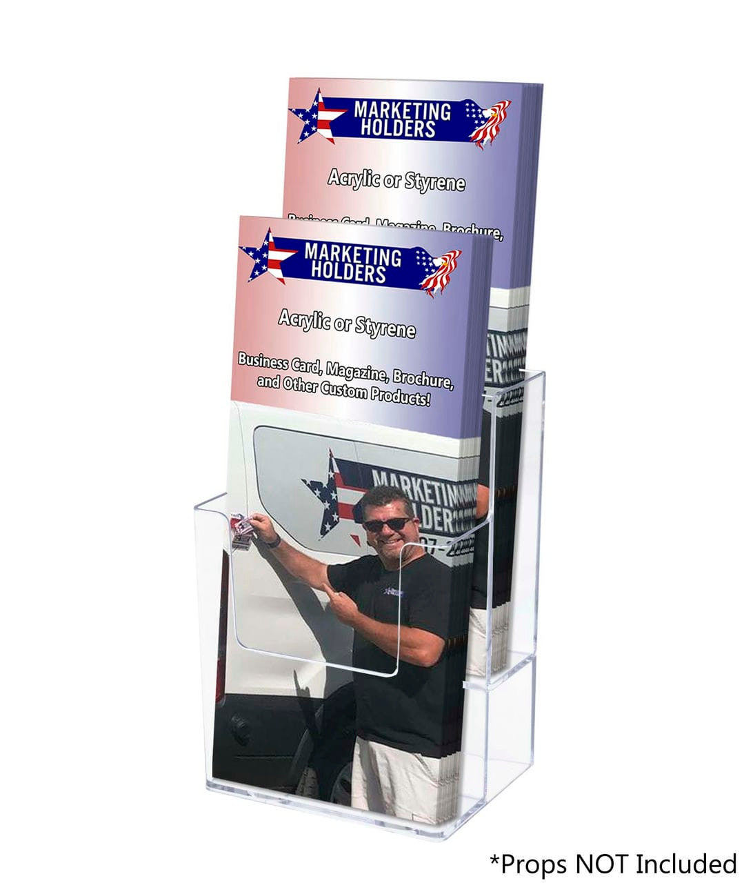 Tri Fold Two Pocket Tiered Holder with brochures
