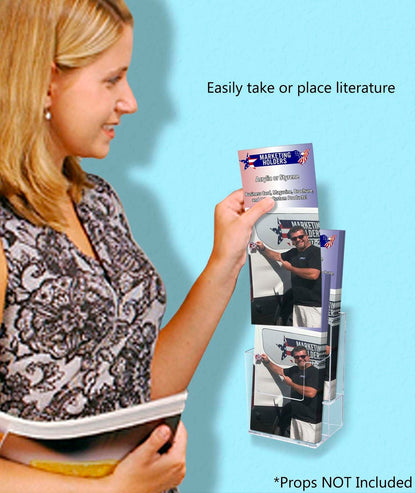 Trifold Holder for 4"W Brochures 2 Tier Multi Pocket Display Rack