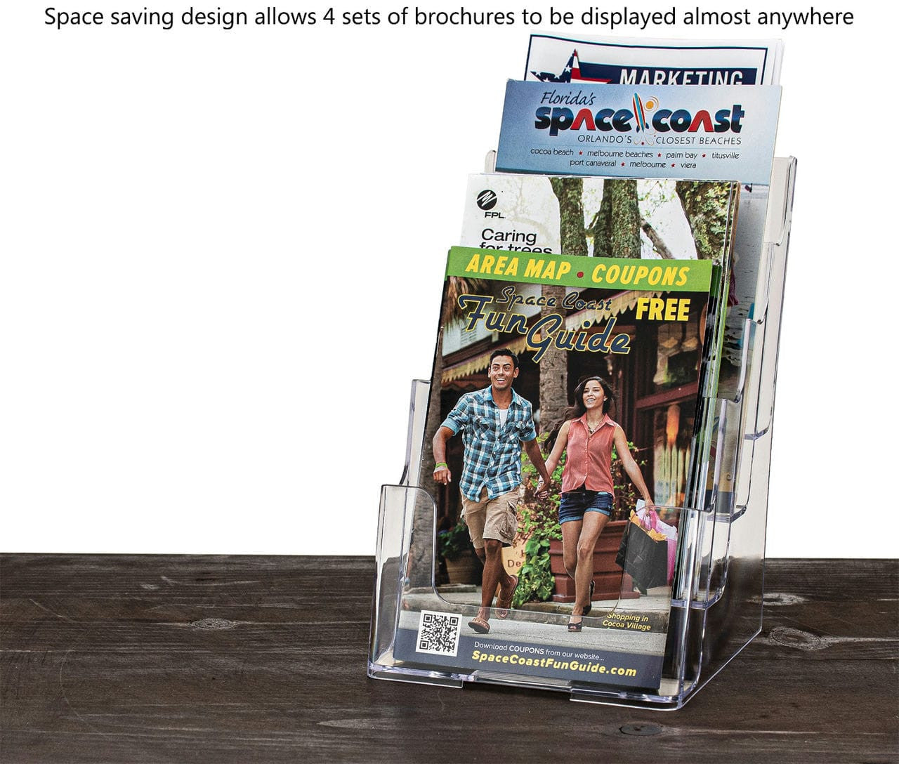 Bifold Brochure Holder 6"W Tiered 4 Pocket Display Rack