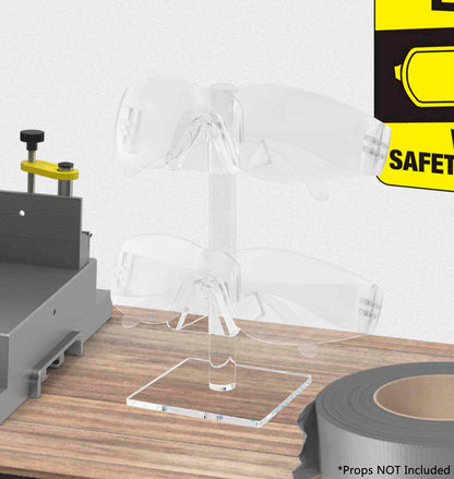 Double Tiered Pair Eyewear Square Base Countertop Display with glasses on table