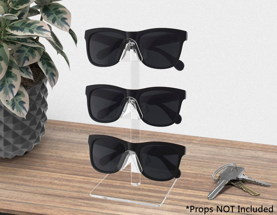 Triple Tier Eyewear Tabletop Display Rack Clear Square Base displayed