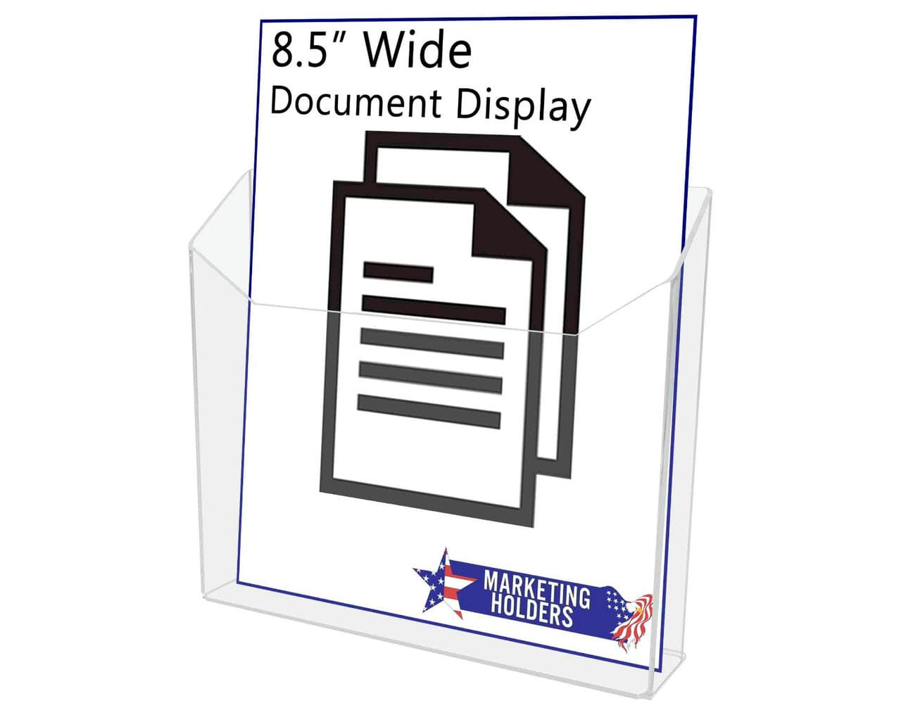 Holds eight and a half inch wide documents and catalogs