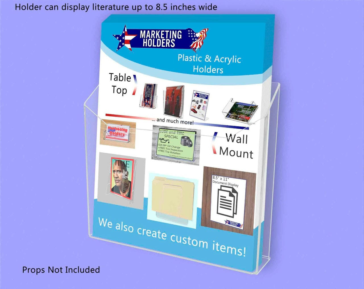 Holder can display eight and a half inch wide literature