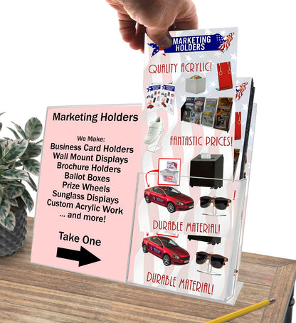Side Load Slant Back Landscape Paper Sign Holder with Trifold Pocket action Pamphlet Flyer Holder