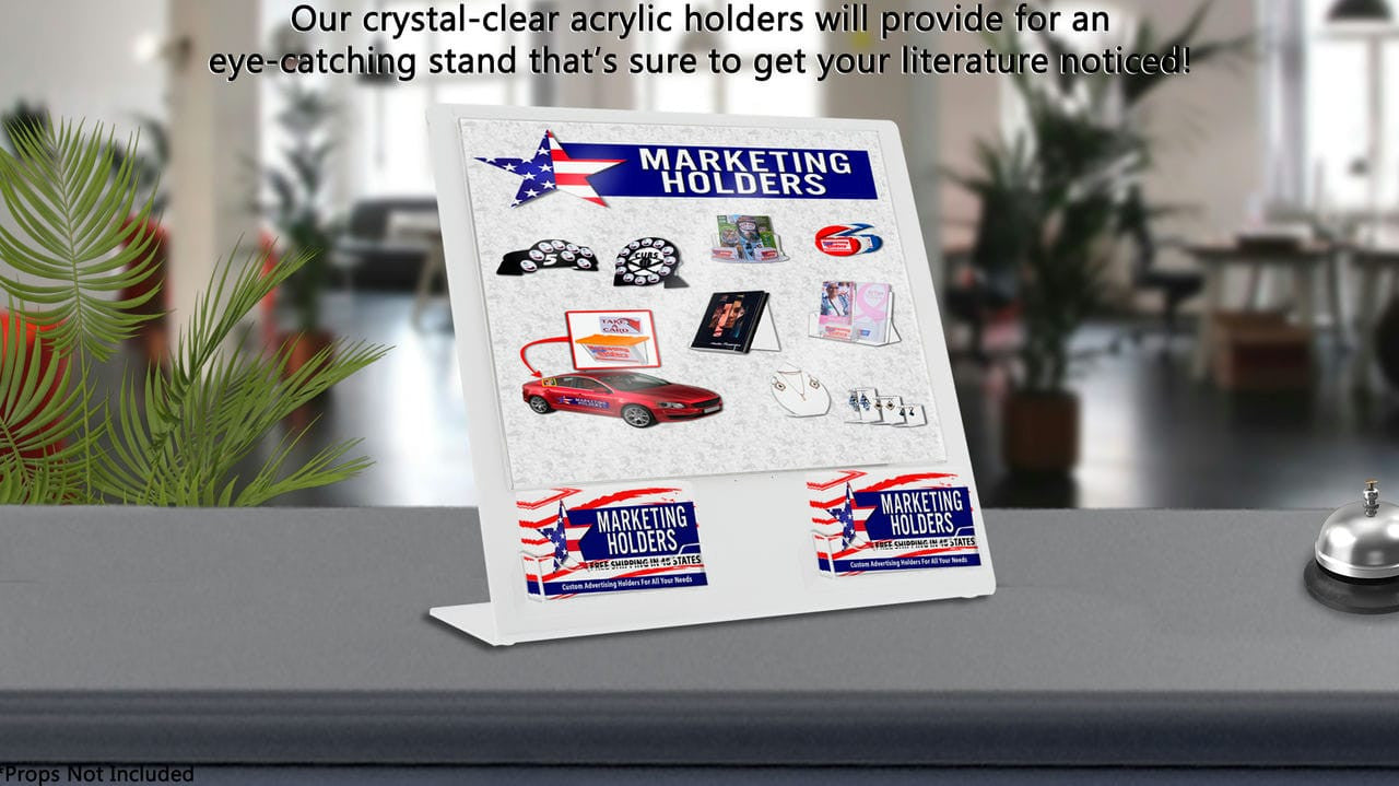 Eleven inch wide by Eight and a half inch high Sign Holder two Business Card Pocket Attached Display Desk top