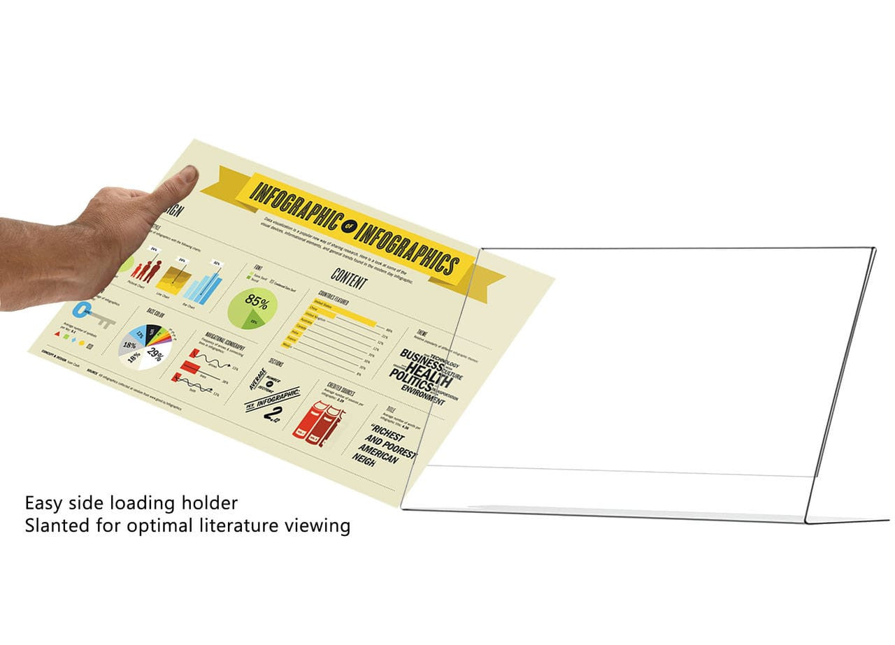 Easy side loading holder Slanted for optimal literature viewing