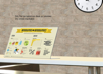 Sits flat on tabletop desk or counter Dry erase mark able