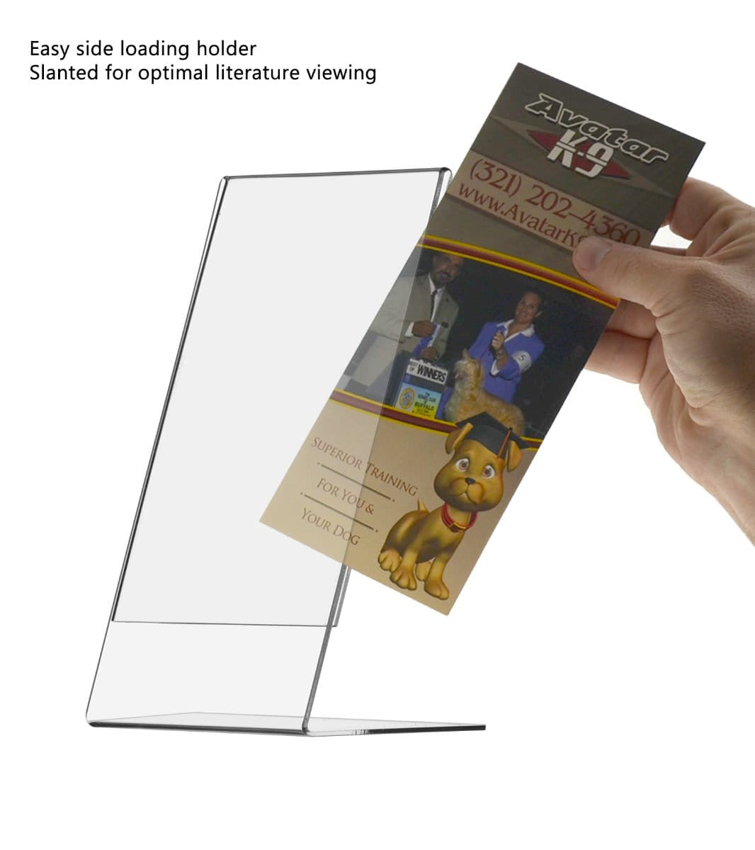 4”W x 9"H Acrylic Sign Holder Tabletop Side Load Slant Back Display