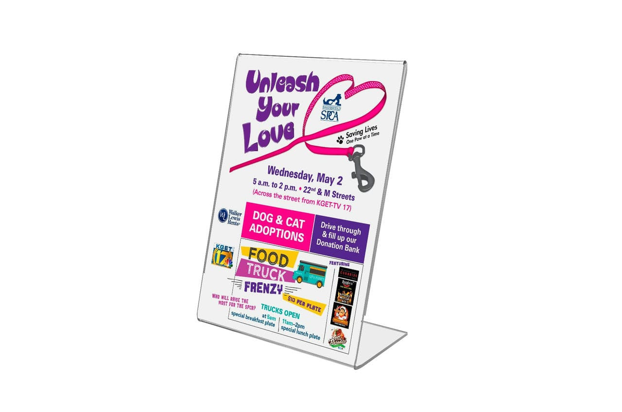 5"W x 7"H Side Load Table Tent Sign Holder Slanted Ad Frame