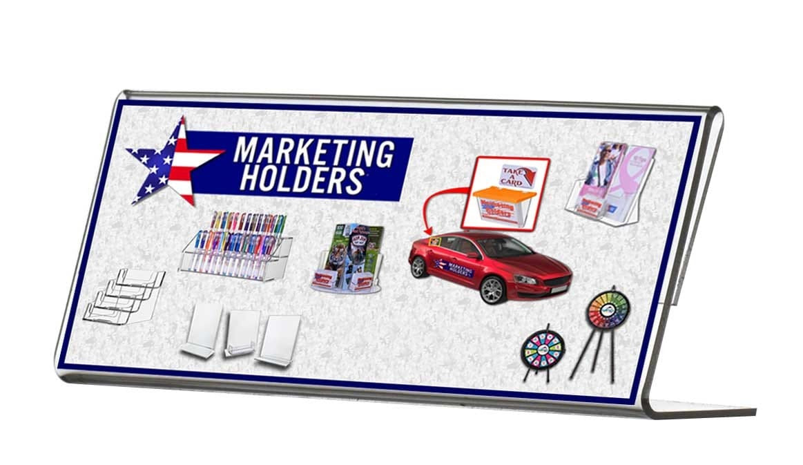 Two Inch High Sign Holder Photo Frame Slant Back Countertop Display Clear Acrylic Side Load with Literature