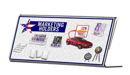 Two Inch High Sign Holder Photo Frame Slant Back Countertop Display Clear Acrylic Side Load with Literature