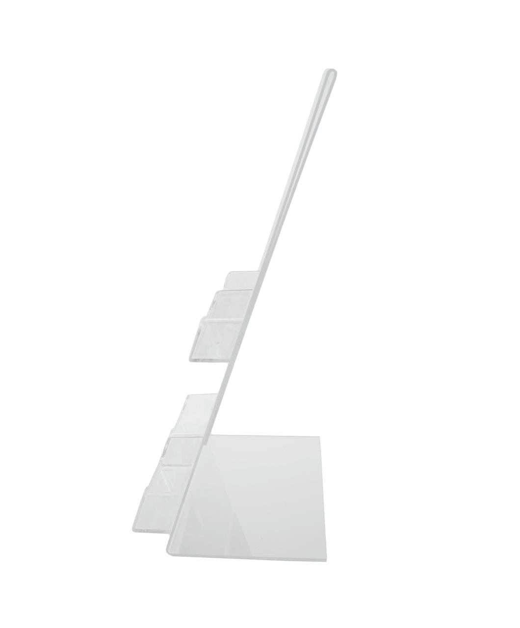 Side view of side load slanted ad frame with four business card pockets