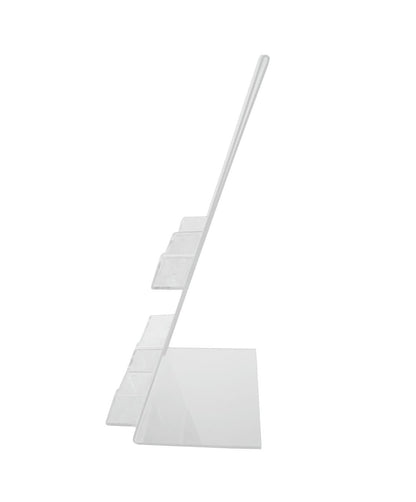 Side view of side load slanted ad frame with four business card pockets