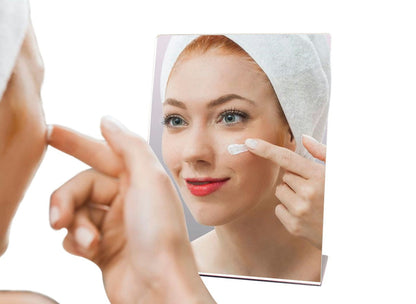 Eight and a half by Eleven Slant Back Acrylic Mirror Tabletop Locker Vanity Lady with Contacts