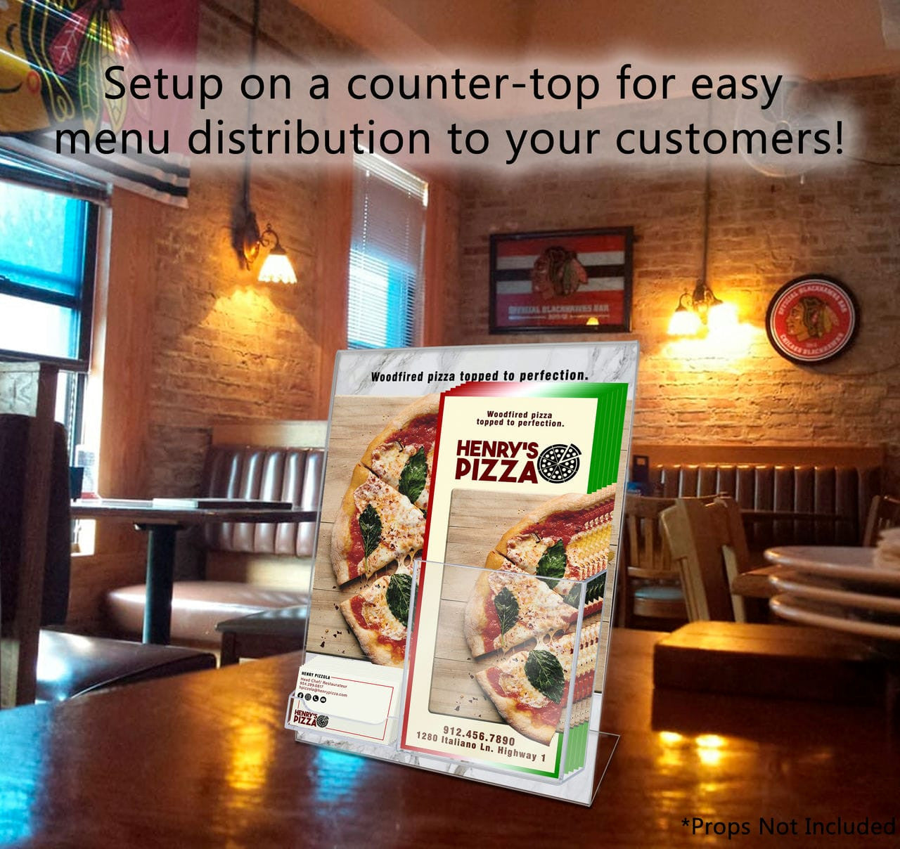 Eight and a Half Inches Wide by Eleven Inches High Slant Back Document Holder Card and TriFold Attachment in an environment with verbiage and text