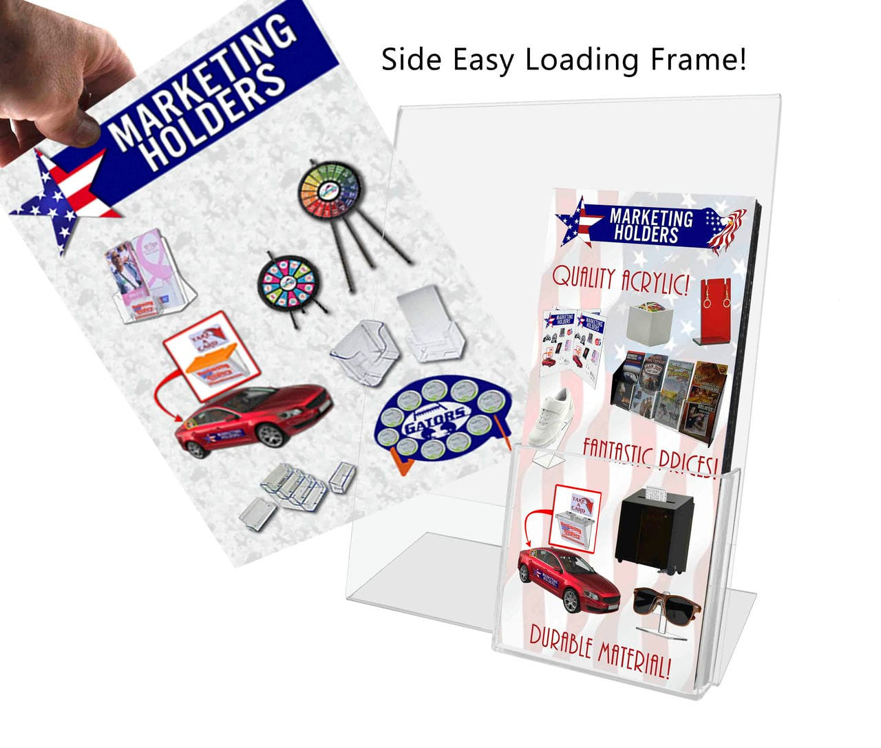 Side Load Letter Size Sign Stand with Tri Fold Pocket