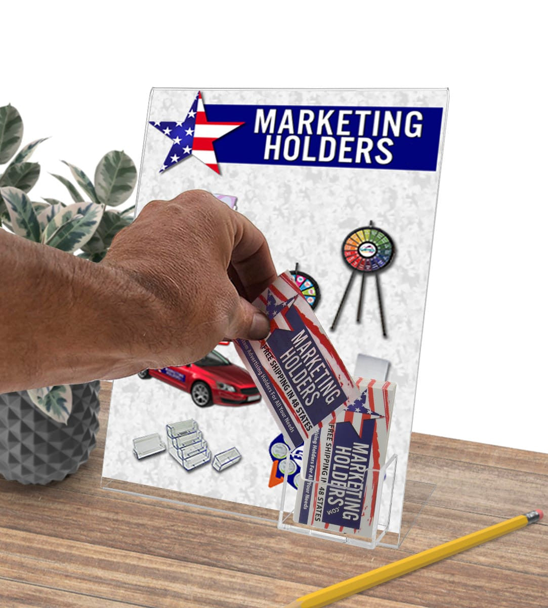 Eight and a half inch wide by Eleven inch high Sign Holder with Vertical Business Card