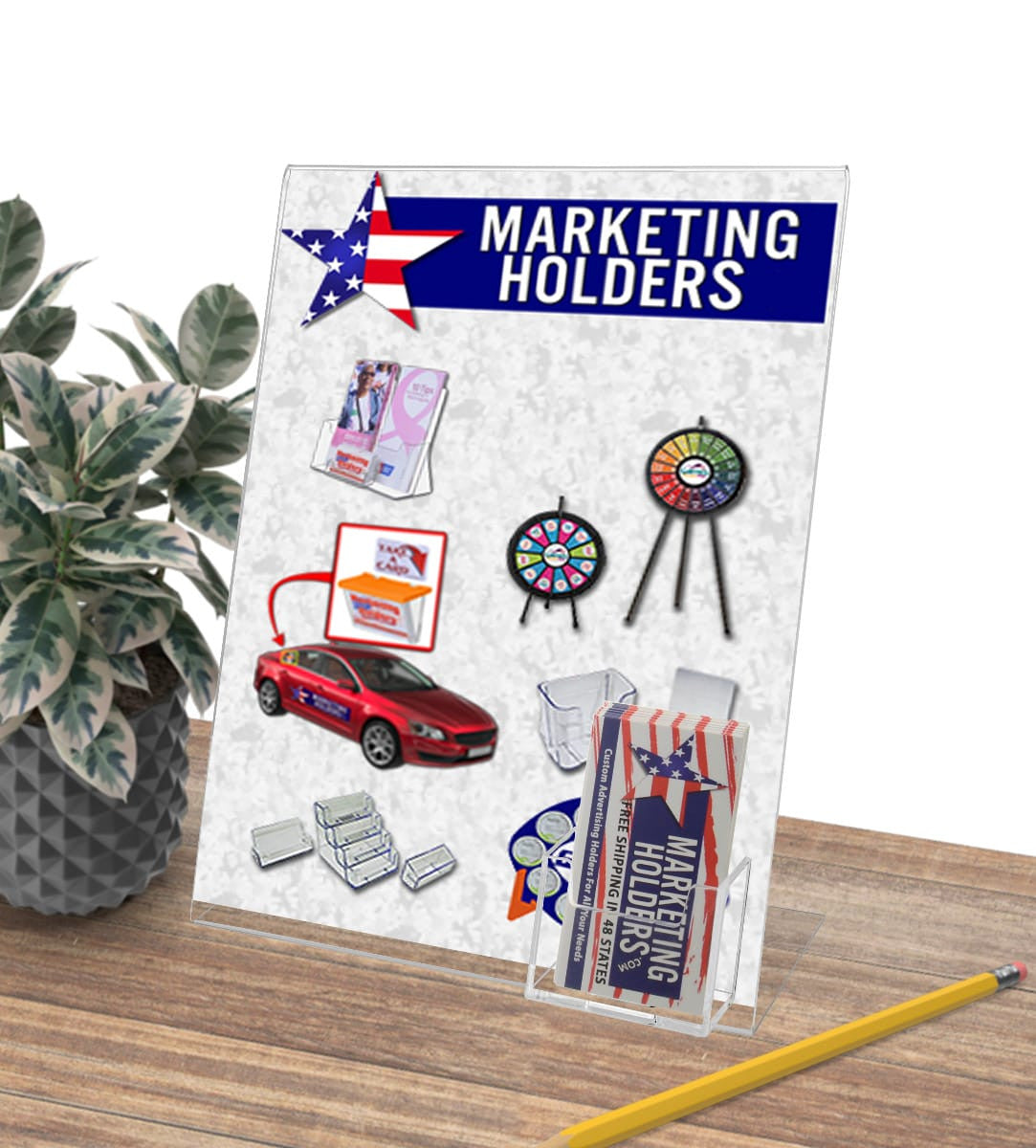 Portrait Style Sign Holder with Vertical Business Card Pocket