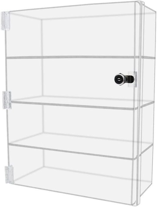 12"W x 8"D x 16"H Acrylic Locking Display Cabinet 3 Shelves