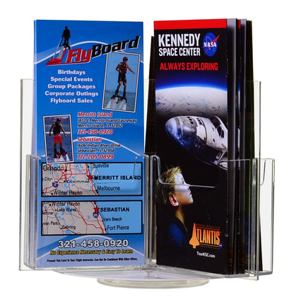 Rotating Tri Fold Brochure Holders with Six Pockets Table Tent with Literature