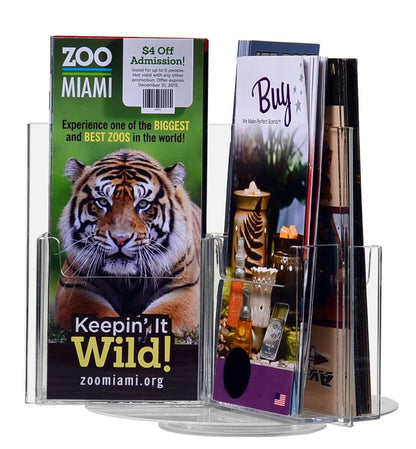 Rotating Tri Fold Brochure Holders with Six Pockets Table Tent with Literature