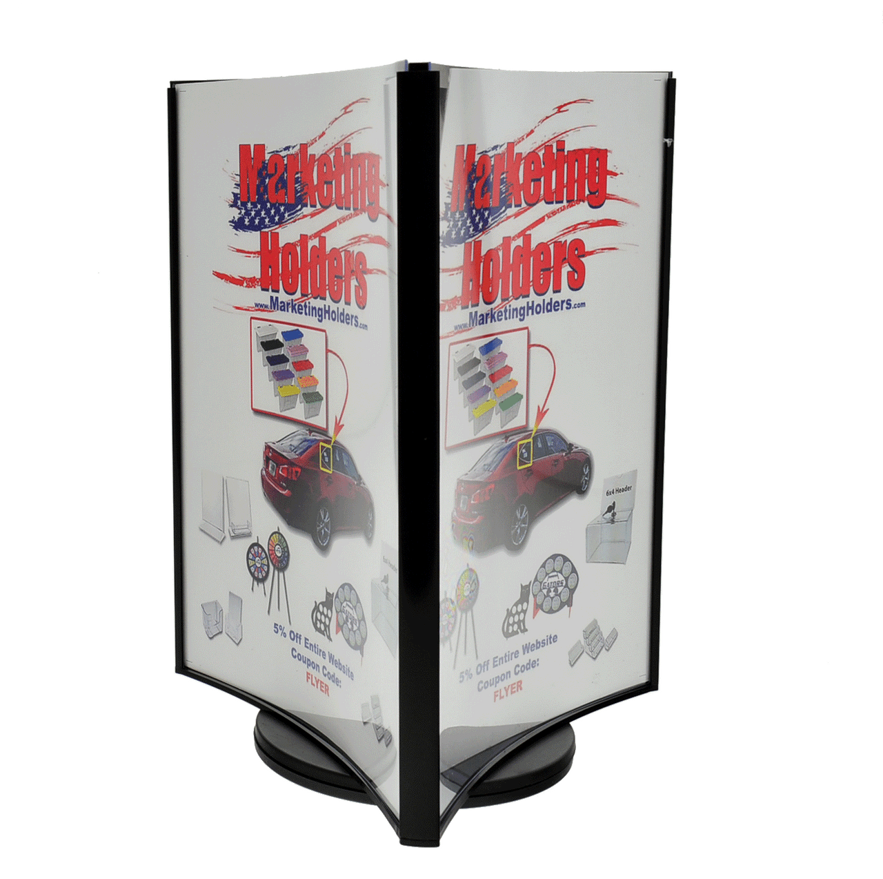 Eight by Eleven Rotating Sign Literature Holder Three Pocket Display Countertop